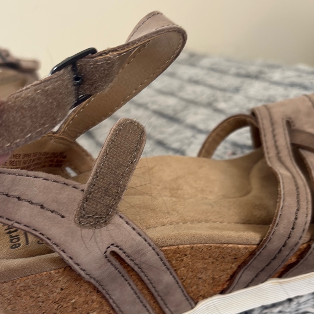 Earth Origins Tan Wedge Sandals with Ankle Strap - Picture 3 of 4